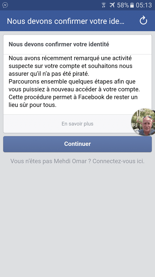 message suspect sur facebook