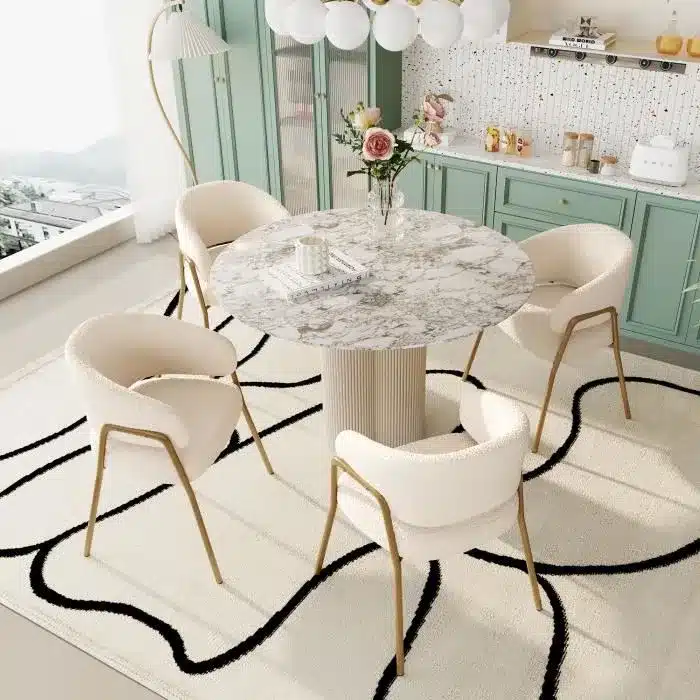 lot de 4 fauteuils chaises tissu beige pieds m