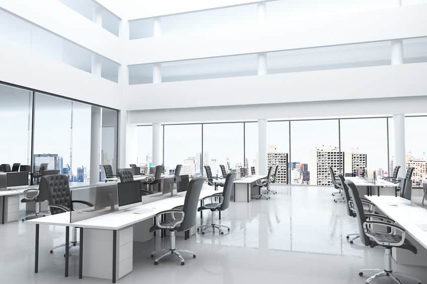 modern office with open space and large windows